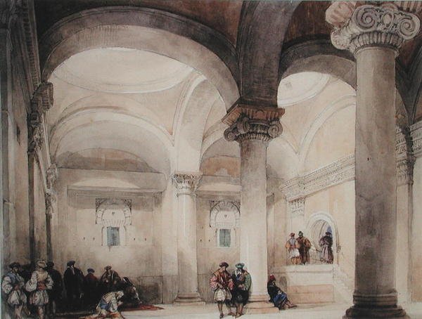 एक मस्जिद का आंतरिक भाग, c.1835 (कागज पर जल रंग) द्वारा डेविड रॉबर्ट्स