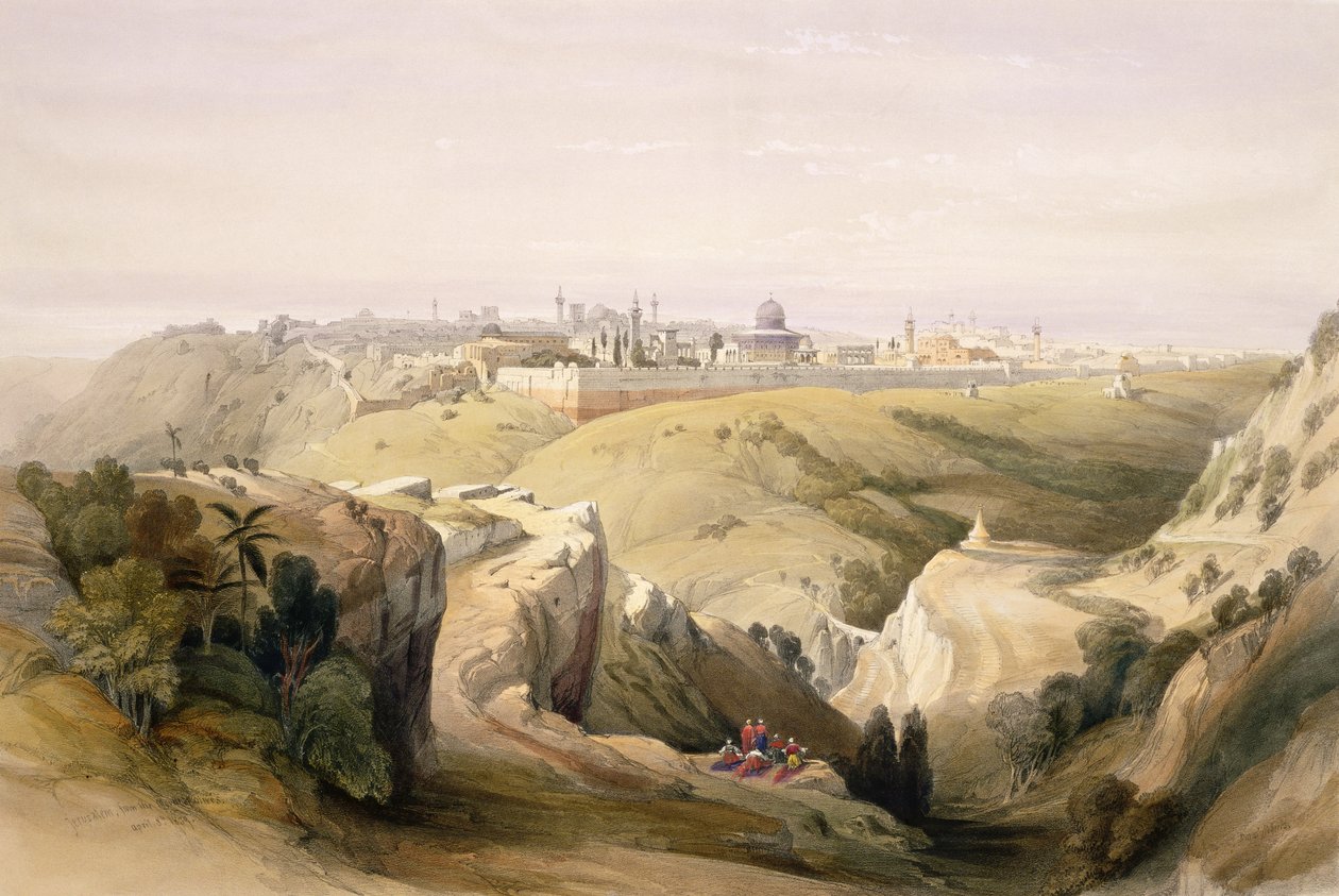 यरूशलेम से जैतून का पहाड़, अप्रैल 8, 1839, लुई हागे (1806-85) पब द्वारा उत्कीर्ण &39;द होली लैंड&39; के खंड I से प्लेट 6 1842 द्वारा डेविड रॉबर्ट्स