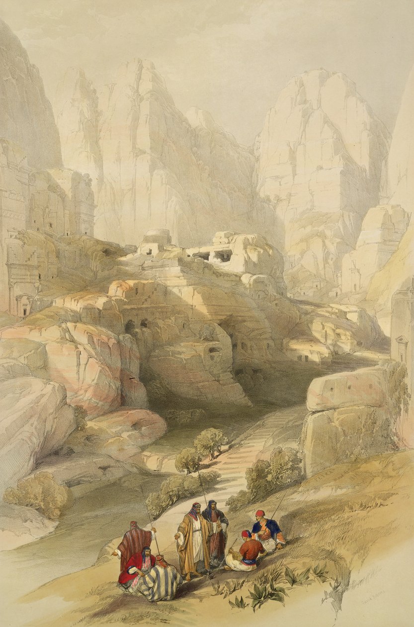 पेट्रा, 10 मार्च 1839, &39;द होली लैंड&39; के वॉल्यूम III से प्लेट 104, लुई हागे (1806-85) पब द्वारा उकेरी गई। 1849 द्वारा डेविड रॉबर्ट्स