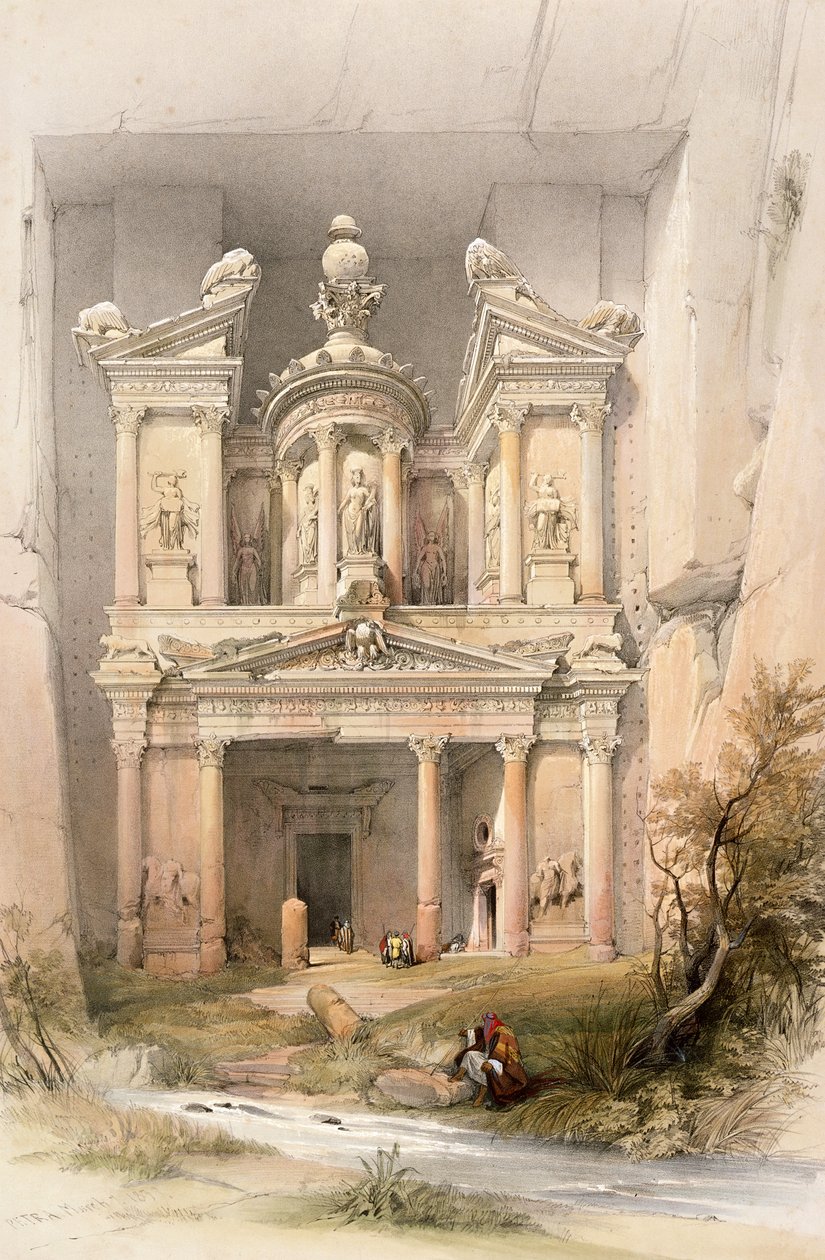 पेट्रा, 7 मार्च 1839, लुई हागे (1806-85) पब द्वारा उत्कीर्ण &39;द होली लैंड&39; के वॉल्यूम III से प्लेट 92। 1849 द्वारा डेविड रॉबर्ट्स