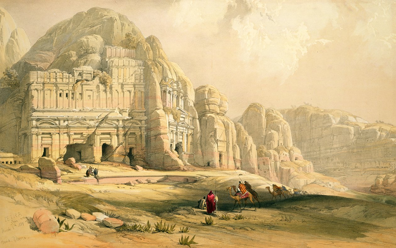 पेट्रा, मार्च 8, 1839, लुई हागे (1806-85) पब द्वारा उत्कीर्ण &39;द होली लैंड&39; के वॉल्यूम III से प्लेट 96। 1849 द्वारा डेविड रॉबर्ट्स