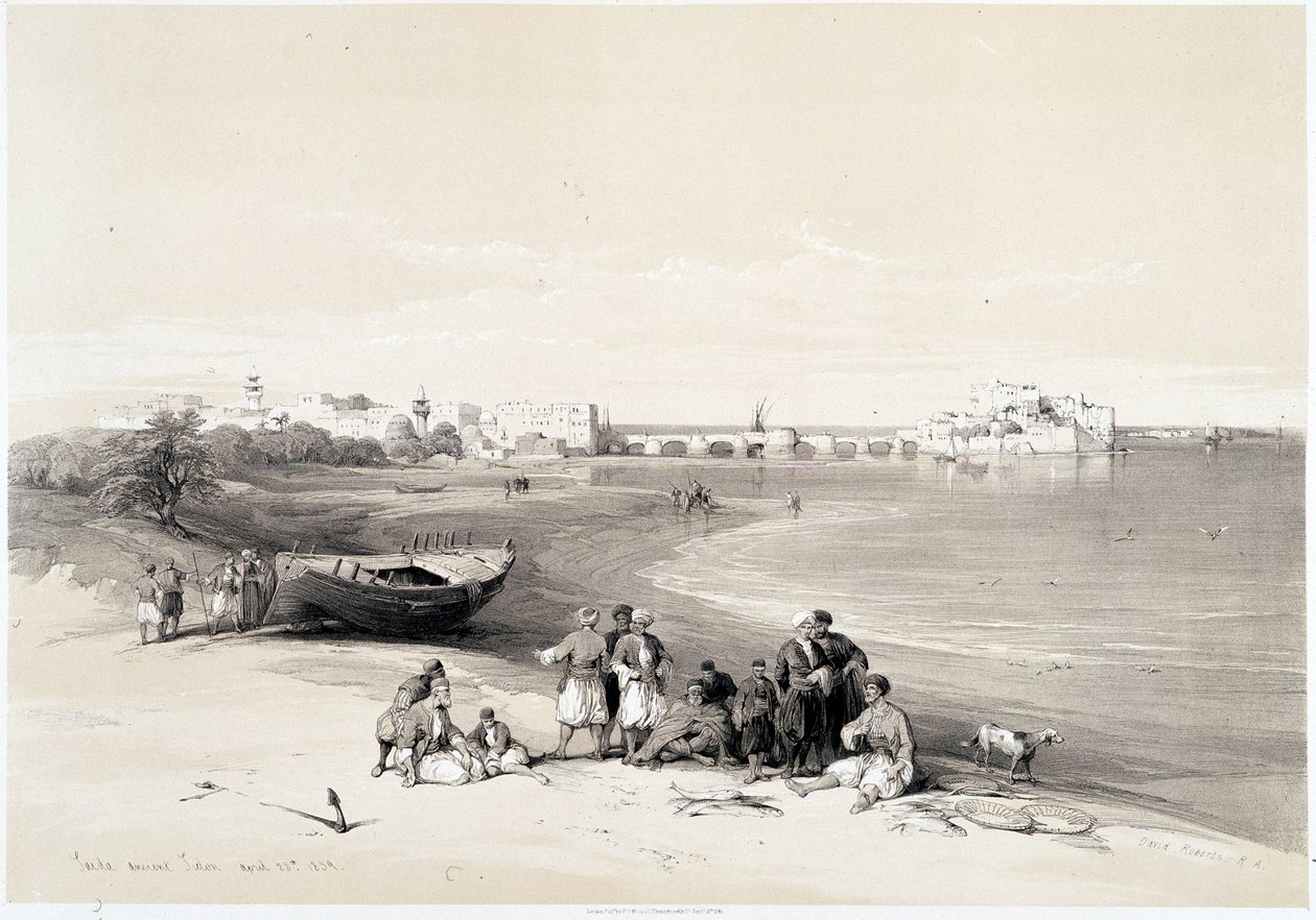 सिडोन (सईद), 28/04/1839 को "" द होली लैंड "", लंदन 1849 . में बनाया गया चित्र द्वारा डेविड रॉबर्ट्स