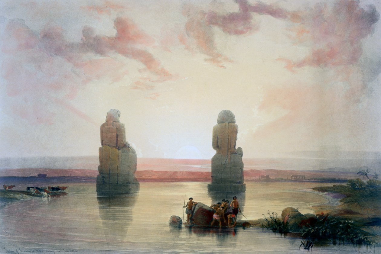 इनोब्शन के दौरान, Thebes में The Colossi of Membon, 19 वीं शताब्दी में द्वारा डेविड रॉबर्ट्स