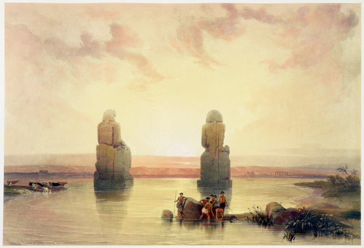 द कोलोसी ऑफ मेमनॉन, थिब्स में, सैलाब के दौरान, मिस्र, c1845 द्वारा डेविड रॉबर्ट्स