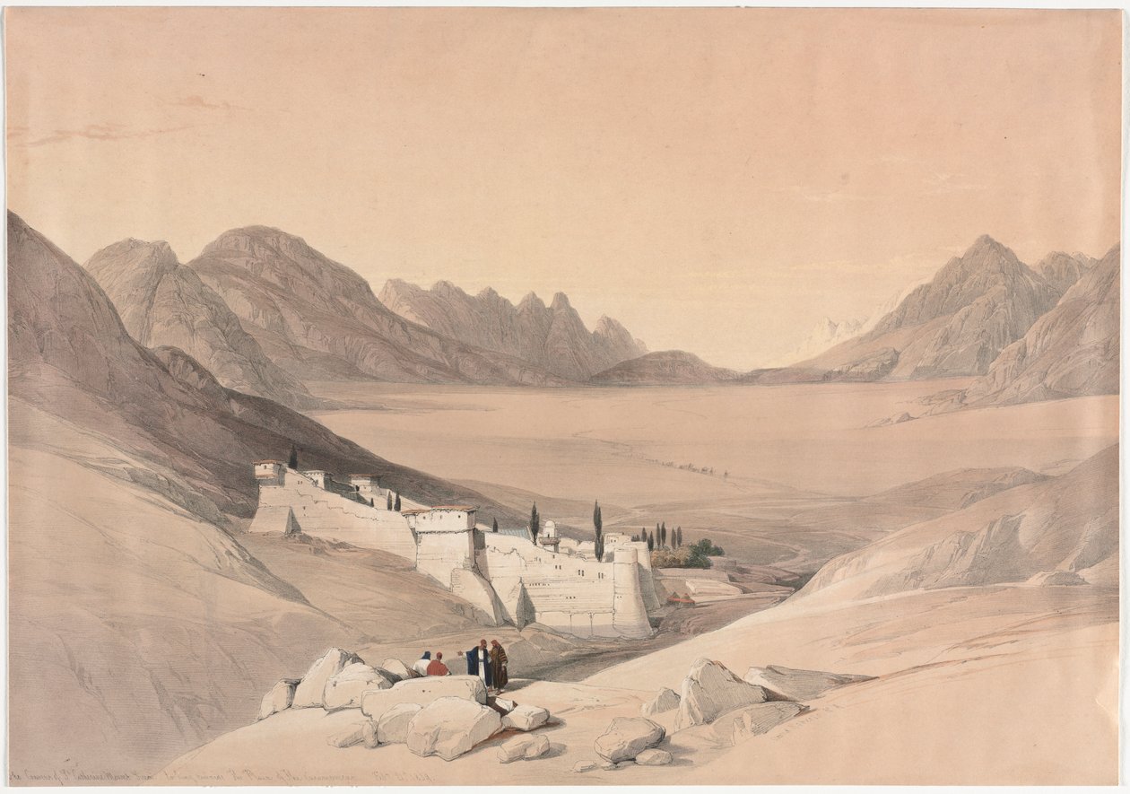 द कॉन्वेंट ऑफ सेंट कैथरीन, माउंट सिनाई, 1839 के प्लेन ऑफ द एग्जिबिशन की ओर। द्वारा डेविड रॉबर्ट्स