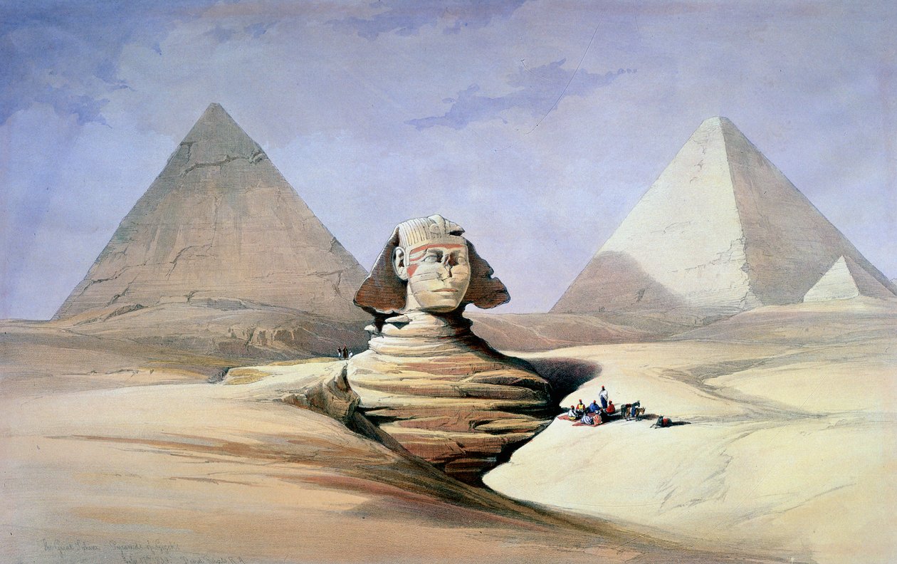 ग्रेट स्फिंक्स और पिरामिड गीज़ा में, 1838-1839 द्वारा डेविड रॉबर्ट्स