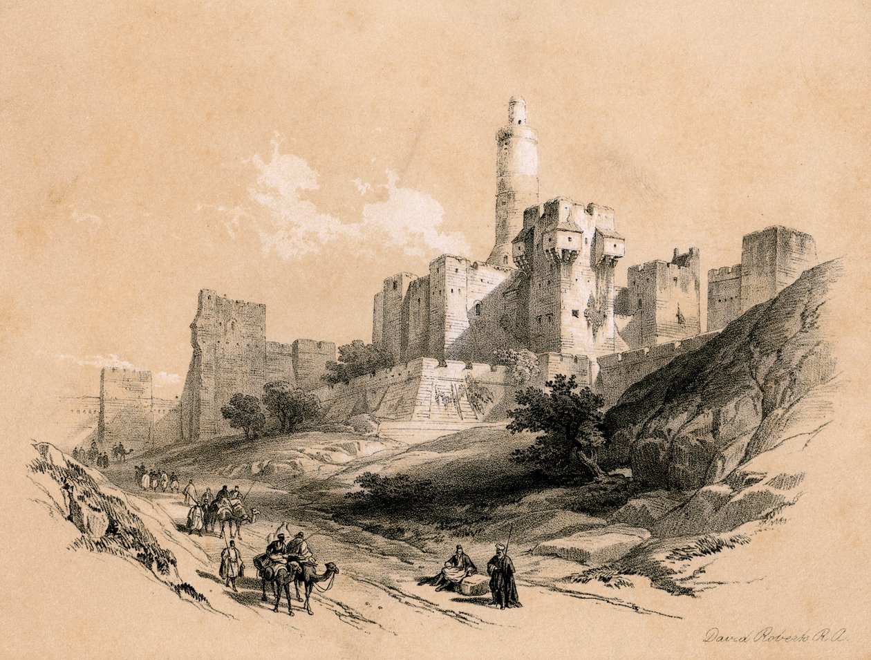 द टॉवर ऑफ डेविड, जेरूसलम, इज़राइल, 1855। द्वारा डेविड रॉबर्ट्स