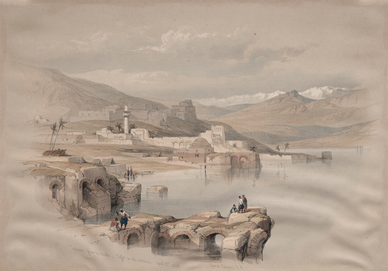 तिबरियास, दीवारों से, दूरी में सुरक्षित, 1839। द्वारा डेविड रॉबर्ट्स