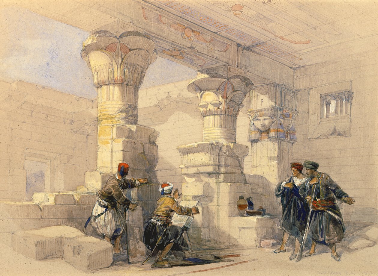 Dayr E Medeeneh, Thebes के पोर्टिको के नीचे से देखें द्वारा डेविड रॉबर्ट्स
