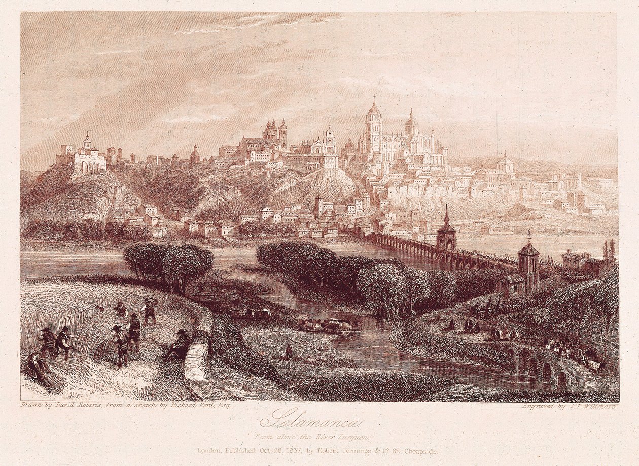 1837 में अपनी यात्रा के दौरान डेविड रॉबर्ट (1796-1864) द्वारा बनाए गए सलामांका, स्पेन का दृश्य द्वारा डेविड रॉबर्ट्स