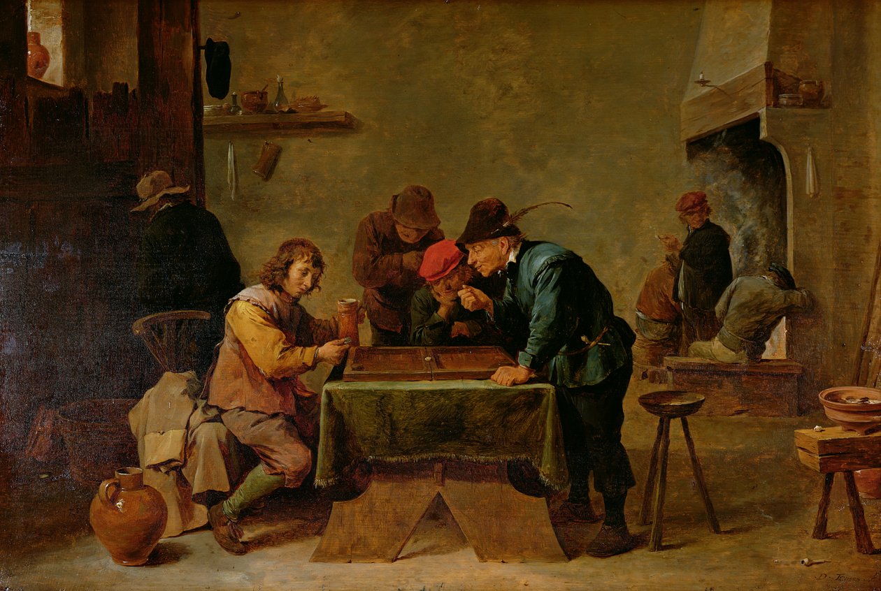 बैकगैमौन प्लेयर्स, c.1640-45 (लकड़ी पर तेल) द्वारा डेविड टेनियर्स द यंगर