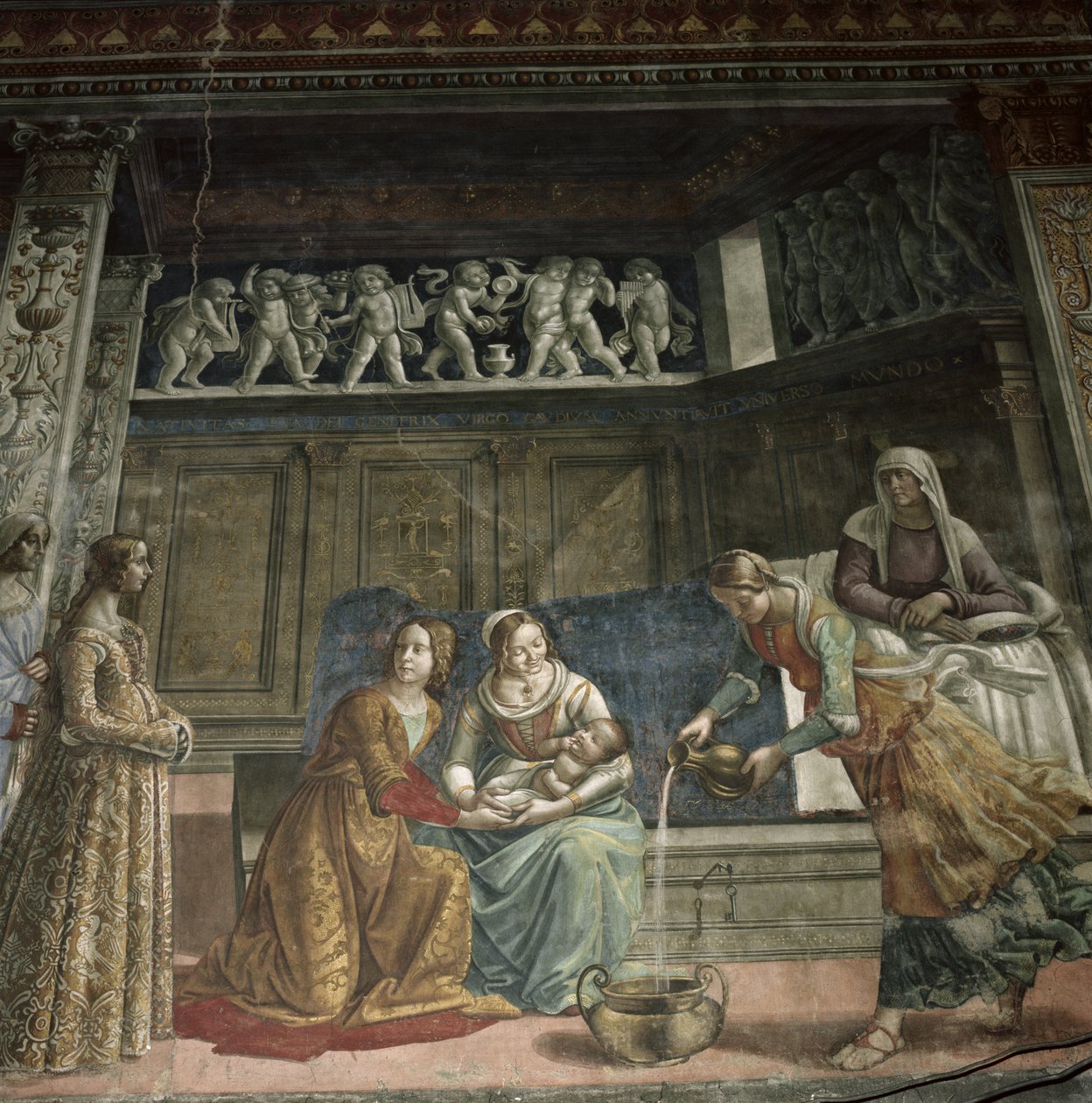 वर्जिन का जन्म, 1485-90 (विस्तार) द्वारा डोमनिको घिरालंदियो