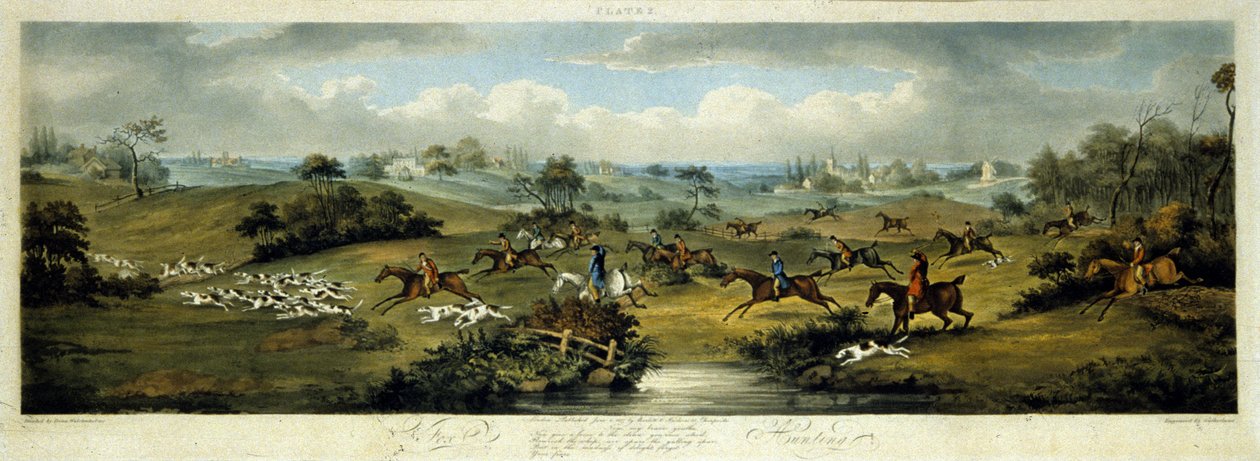 फॉक्सहंटिंग, प्लेट 2, थॉमस सदरलैंड द्वारा उकेरी गई (1785-1838) 1817 (कलर लिथो) द्वारा डीन एसएनआर। (बाद) वोल्स्टेनहोल्म