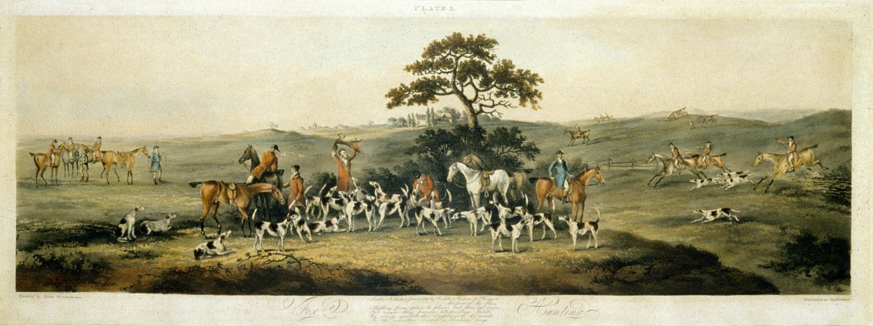 फॉक्सहंटिंग, प्लेट 3, थॉमस सदरलैंड द्वारा उकेरी गई (1785-1838) 1817 (कलर लिथो) द्वारा डीन एसएनआर। (बाद) वोल्स्टेनहोल्म