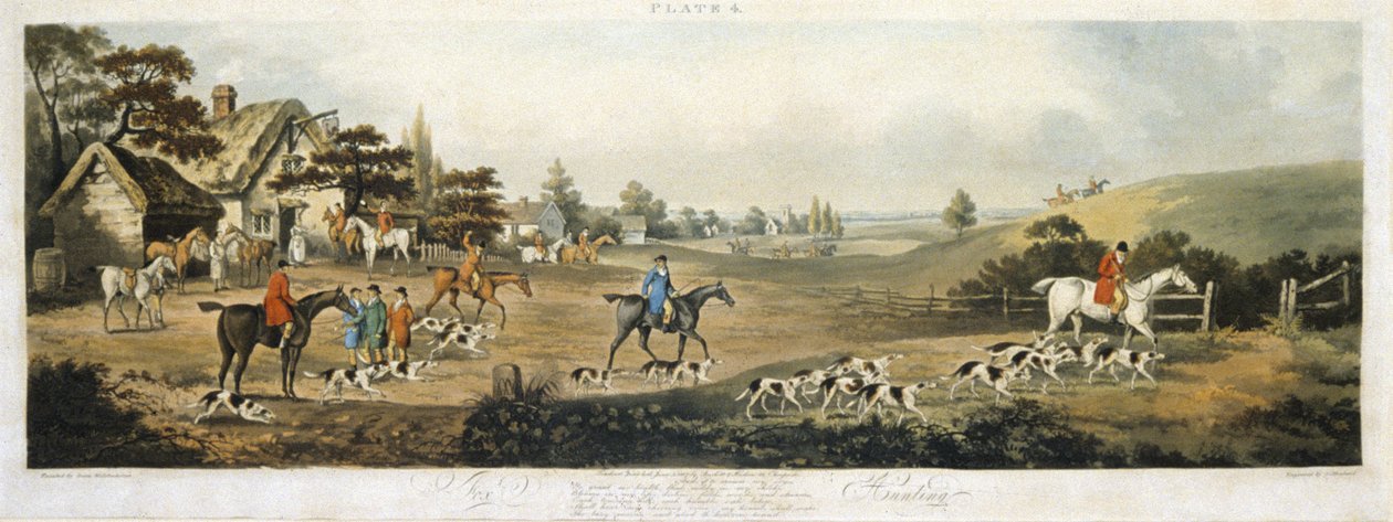 फॉक्सहंटिंग, प्लेट 4, थॉमस सदरलैंड द्वारा उकेरी गई (1785-1838) 1817 (कलर लिथो) द्वारा डीन एसएनआर। (बाद) वोल्स्टेनहोल्म