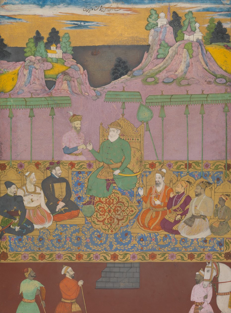 बीजापुर की सभा, c.1680 (स्याही, अपारदर्शी जल रंग, सोना और कागज पर चांदी) द्वारा डेक्कन स्कूल