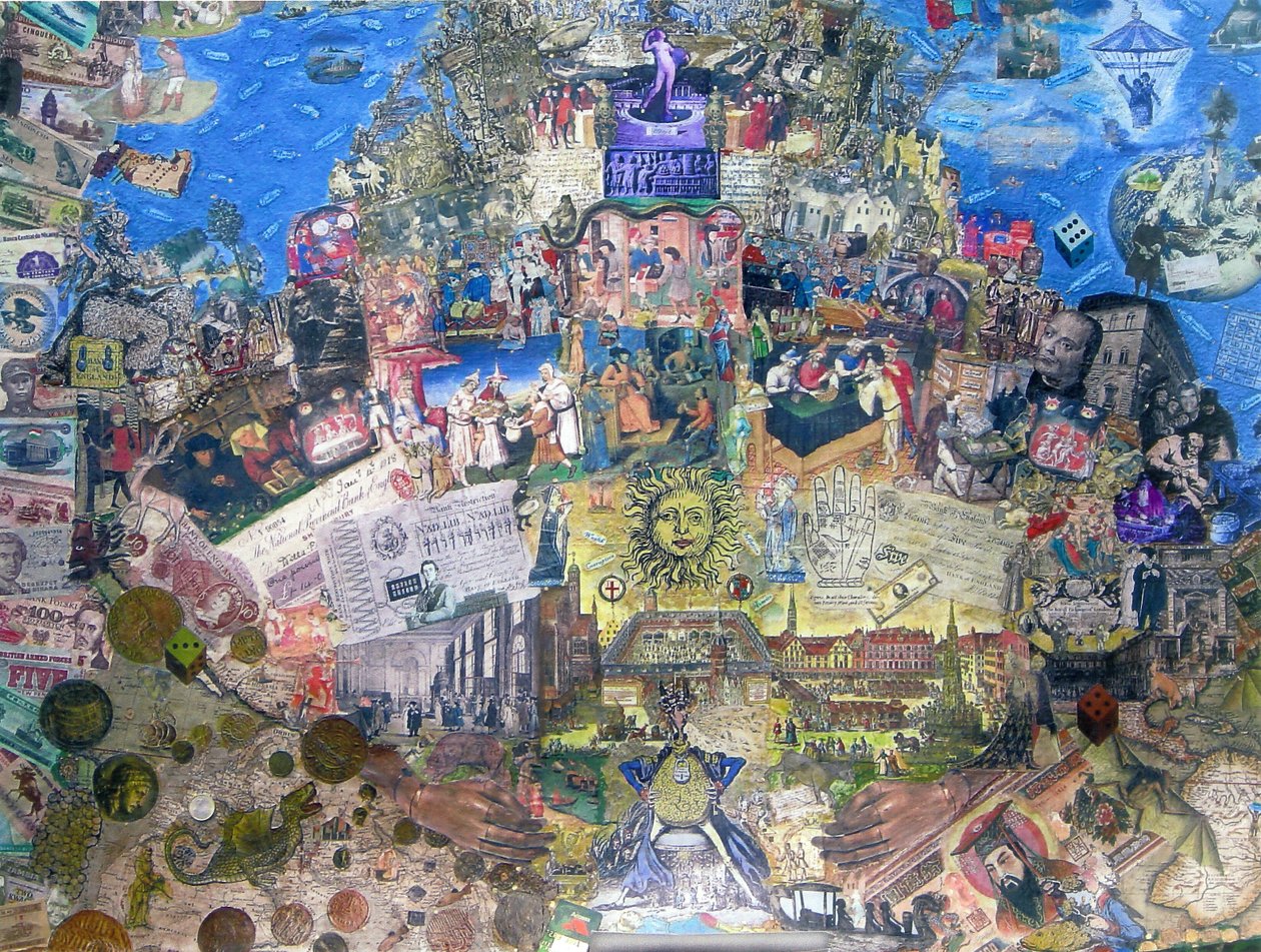 क्रेडिट ऑफ़ डेथ, 2010 (कैनवास पर कोलाज और मिश्रित मीडिया) द्वारा देयर्रे केली