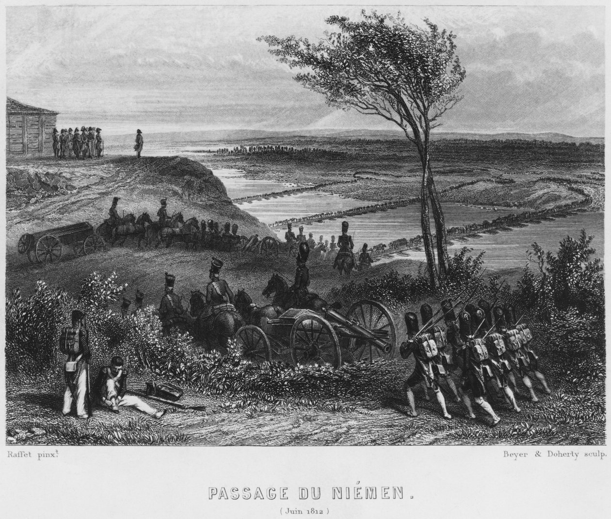 जून 1812 में नदी नीमन को पार करना, बेयर और डोहर्टी द्वारा उत्कीर्ण किया गया द्वारा डेनिस अगस्टे मैरी रैफेट