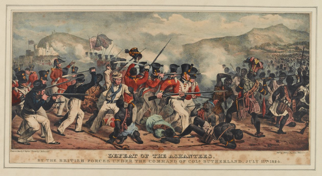 कर्नल सदरलैंड की कमान के तहत ब्रिटिश सेना द्वारा अशांति की हार, 11 जुलाई 1824, जे। रॉनिस, 1825 द्वारा प्रकाशित द्वारा डेनिस डायटन