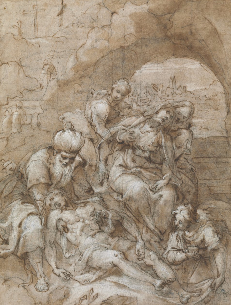 जमाव, c.1595 (काली चाक, कलम और भूरी स्याही, wc, और सफेद ऊँचाई, काले चाक के साथ अंतरण के लिए चुकता, कागज पर) द्वारा डेनिस कैल्वर्ट