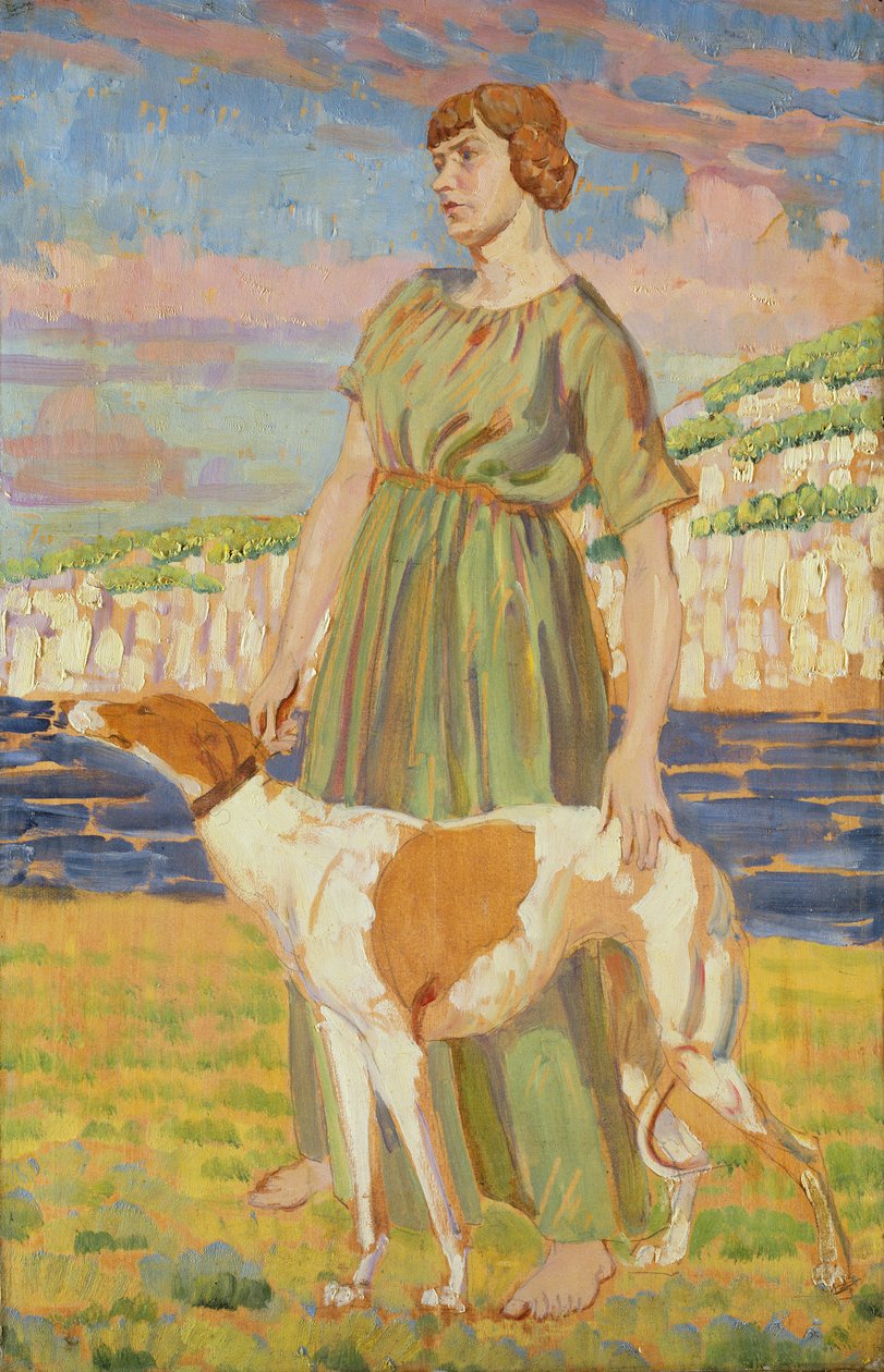 अपने कुत्ते फैनी के साथ एलिजाबेथ लिपिस्की की पोर्ट्रेट, c.1911-12 द्वारा Derwent Lees
