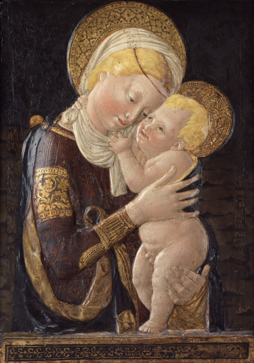 वर्जिन एंड चाइल्ड, c.1450 (चित्रित प्लास्टर) द्वारा डेसिडेरियो दा सेतिग्नानो (बाद)