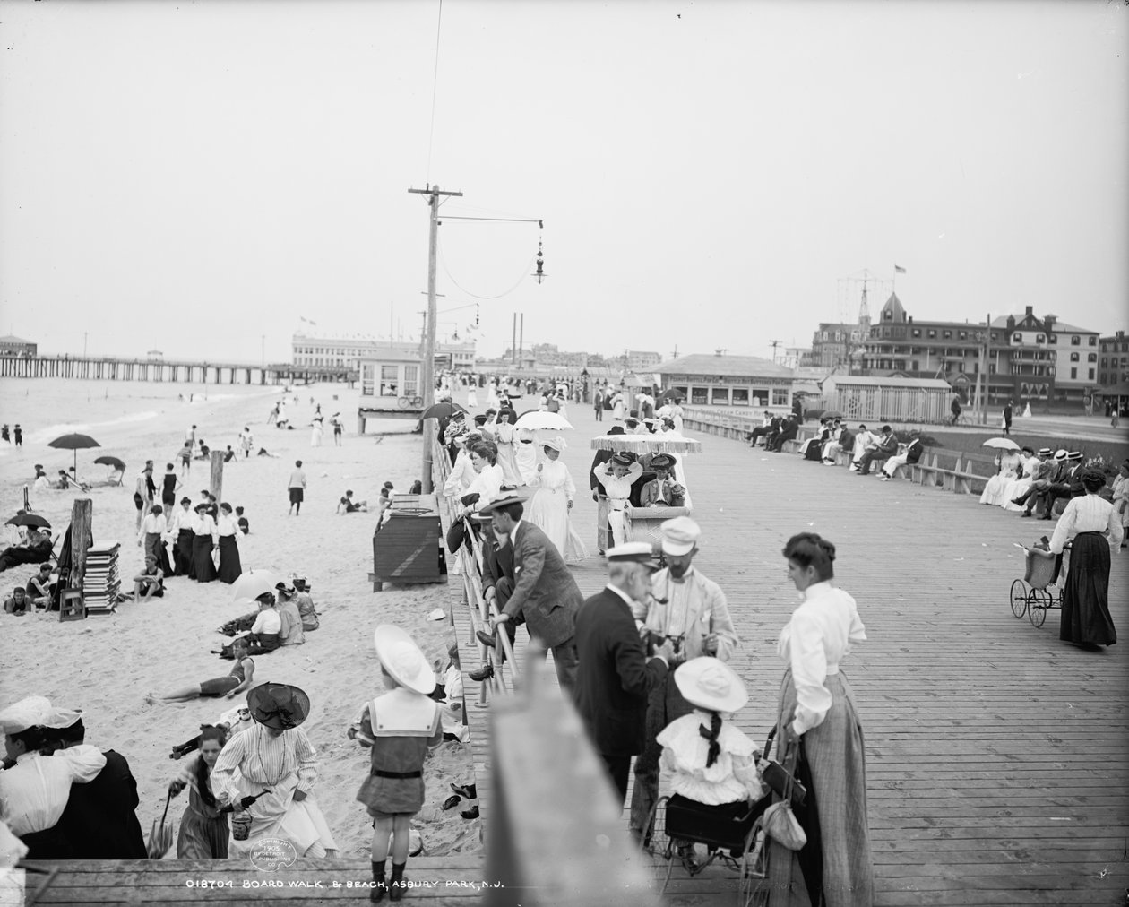 बोर्डवॉक और बीच, असबरी पार्क, c.1905 (b/w फोटो) द्वारा डेट्रोइट प्रकाशन कंपनी