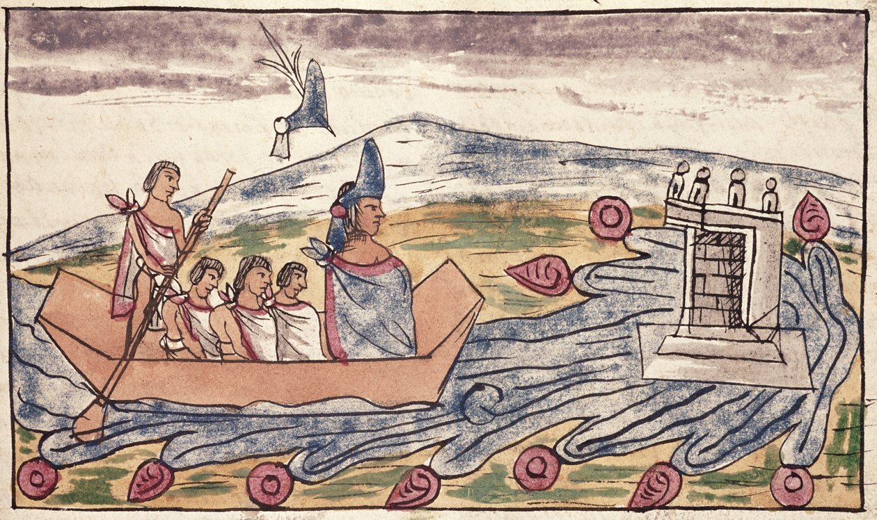 Fol। 192v मोंटेज़ुमा II (1466-1520) स्पेनिश की लैंडिंग, 1579 की सुनवाई के बाद तेजी से निकल रहा है द्वारा डिएगो डुरान