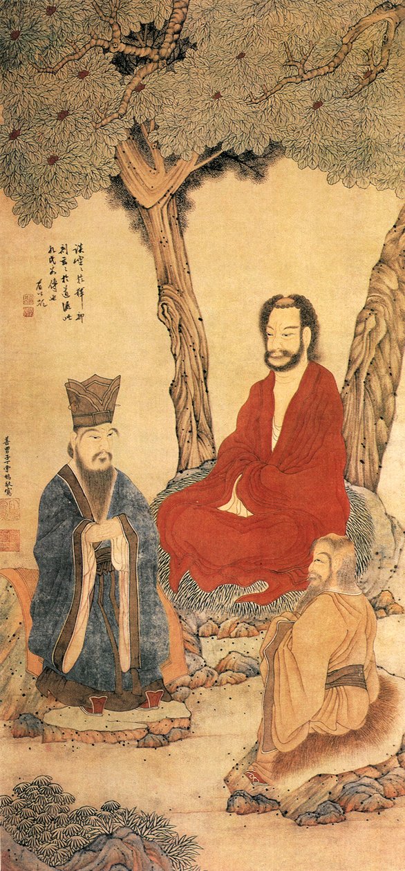कन्फ्यूशियस और लाओ त्सू, मिंग राजवंश (कागज पर स्याही और रंग) द्वारा डिंग यूनपेंग