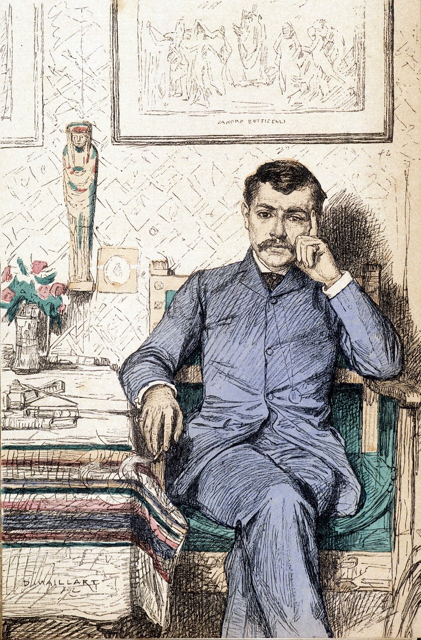 पॉल बॉर्गेट का पोर्ट्रेट, फ्रांसीसी उपन्यासकार (1852-1935) (उत्कीर्णन) द्वारा डायोजीन उलेसे नेपोलियन मैलार्ट