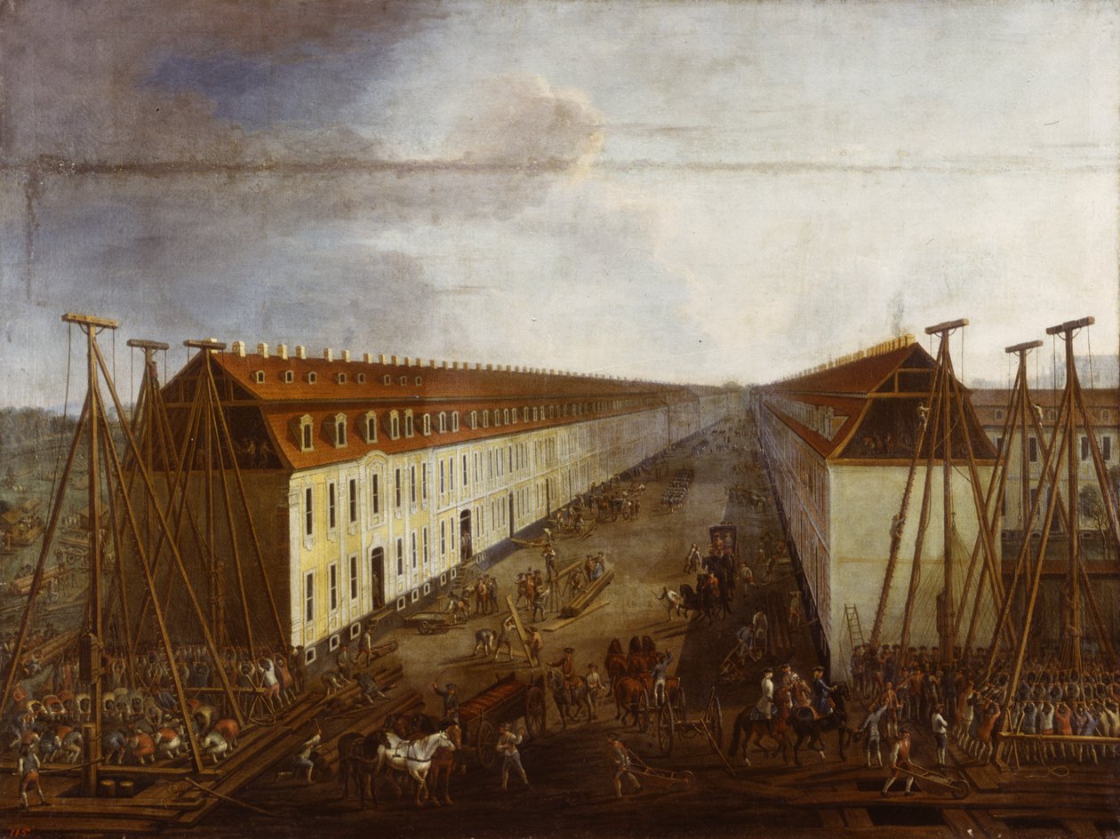 बर्लिन में फ्रेडरिकस्ट्रैस पर भवन निर्माण कार्य, c.1735 द्वारा तलवार का त्याग
