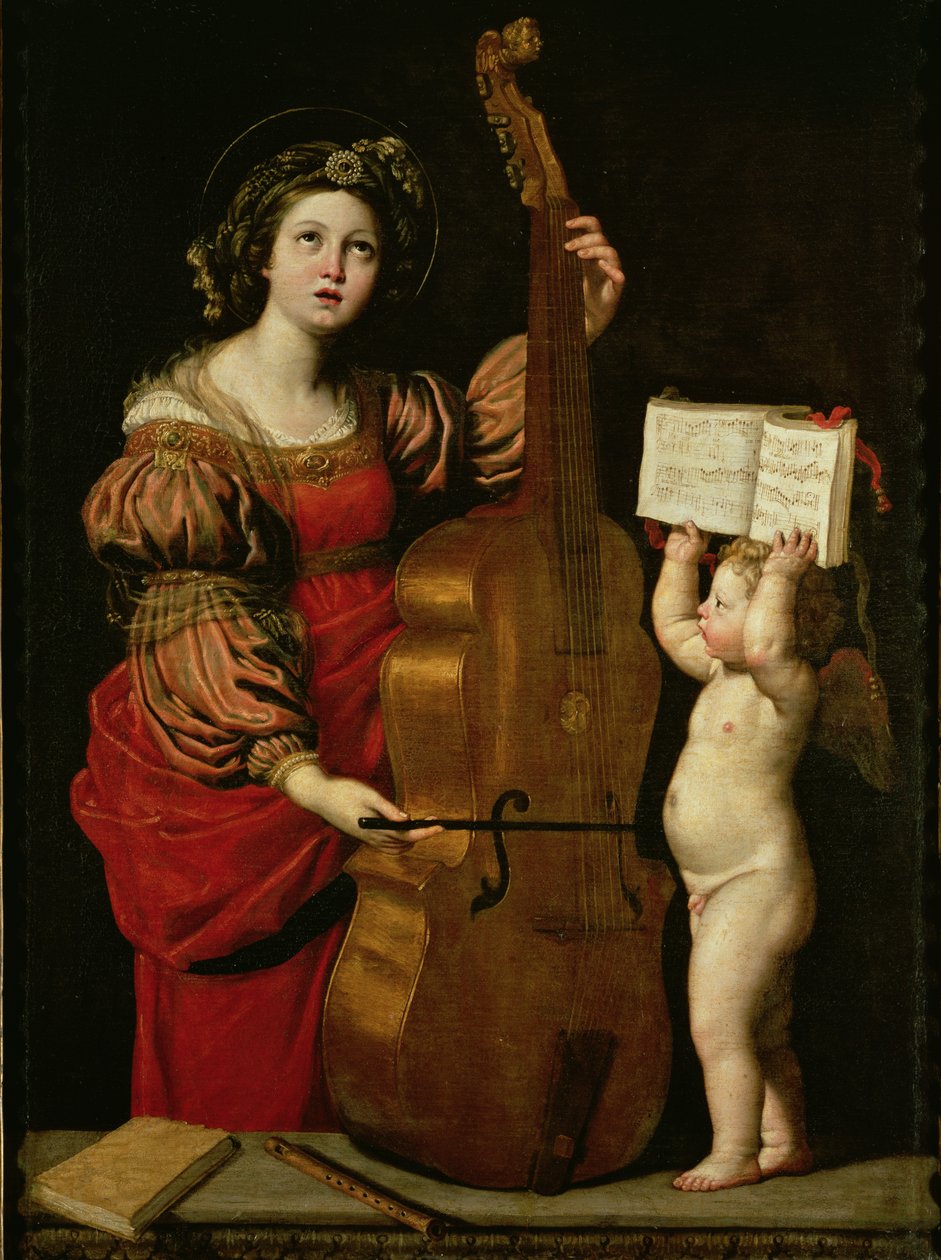 सेंट सीसिलिया एक दूत के साथ एक संगीत स्कोर, c.1620 द्वारा Domenichino