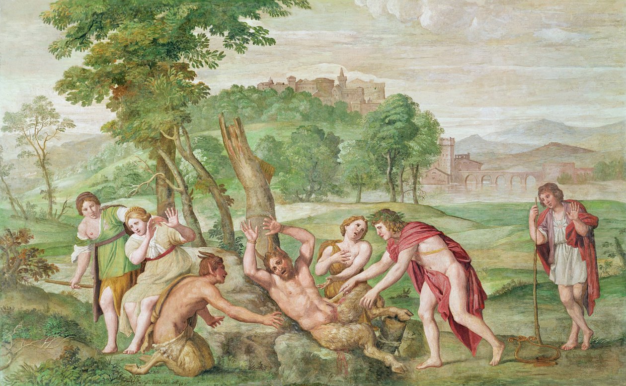 मार्सियस की फ़्लेइंग, c.1616-18 (कैनवास पर फ्रेस्को) द्वारा Domenichino