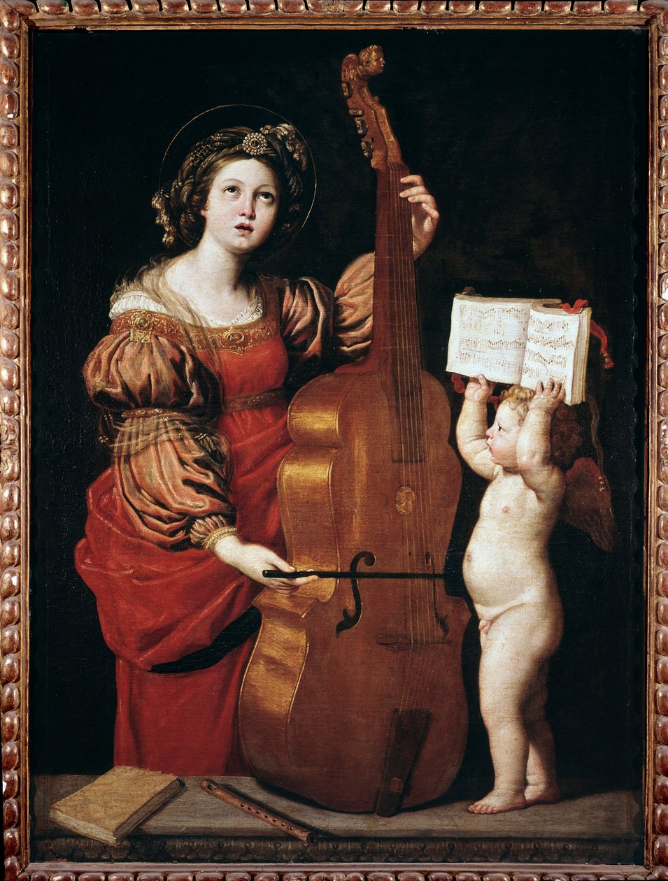 सेंट सेसिलिया एक परी के साथ एक अंक पकड़े हुए (कैनवास पर तेल द्वारा Domenichino