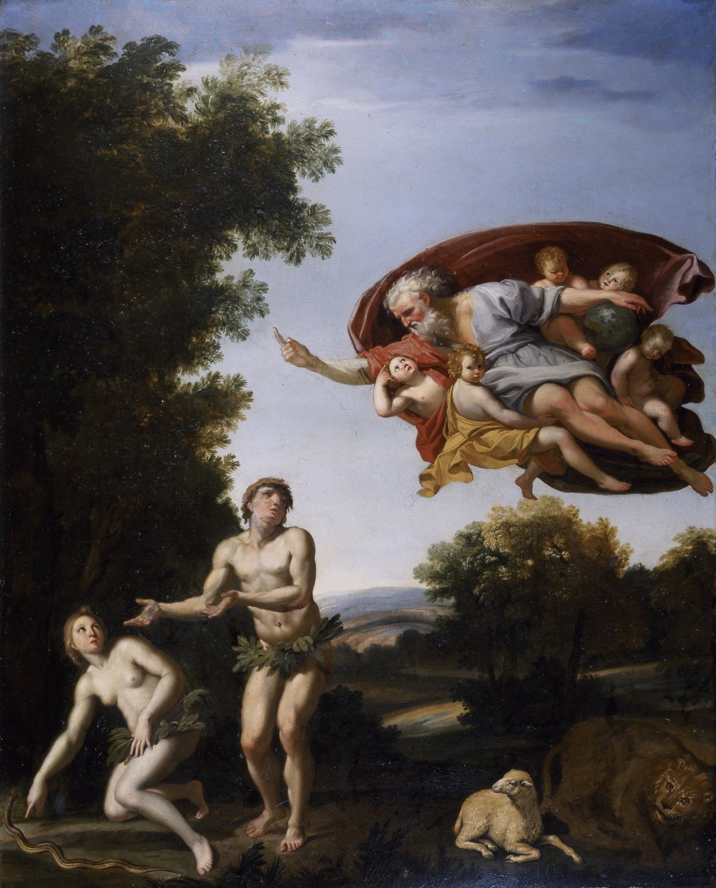 आदम और हव्वा का निष्कासन (कैनवास पर तेल) द्वारा Domenichino