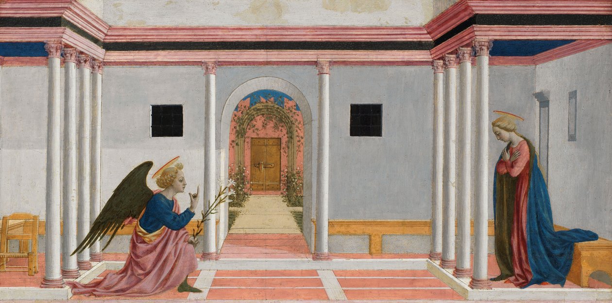 सेंट लुसी अल्टारपीस से उद्घोषणा, प्रीलेला पैनल, c.1442-48 (पैनल पर तापमान) द्वारा डोमेनिको वेनेज़ियानो