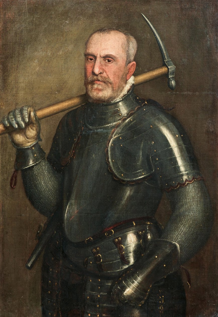 पिकैक्स के साथ गिउलिओ सवोर्गन 1510-1595 का पोर्ट्रेट, c. 1565. द्वारा डोमेनिको ब्रुसासोर्ज़िक