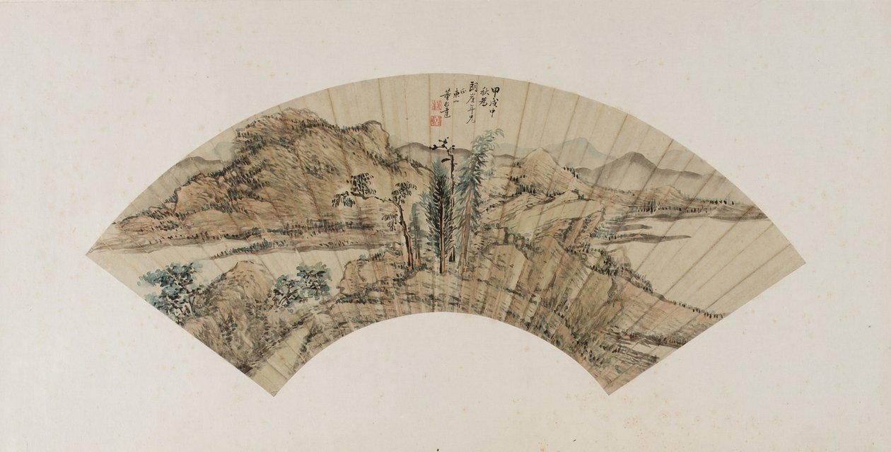 माउंटेन लैंडस्केप, किंग राजवंश, 1754 (कागज पर स्याही और रंग) द्वारा डोंग बंगदा