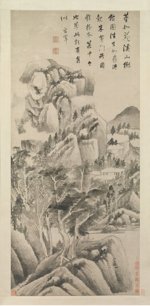धाराओं और पहाड़ों के बीच छायांकित आवास, ca. 1622-1625। द्वारा डोंग किचांग