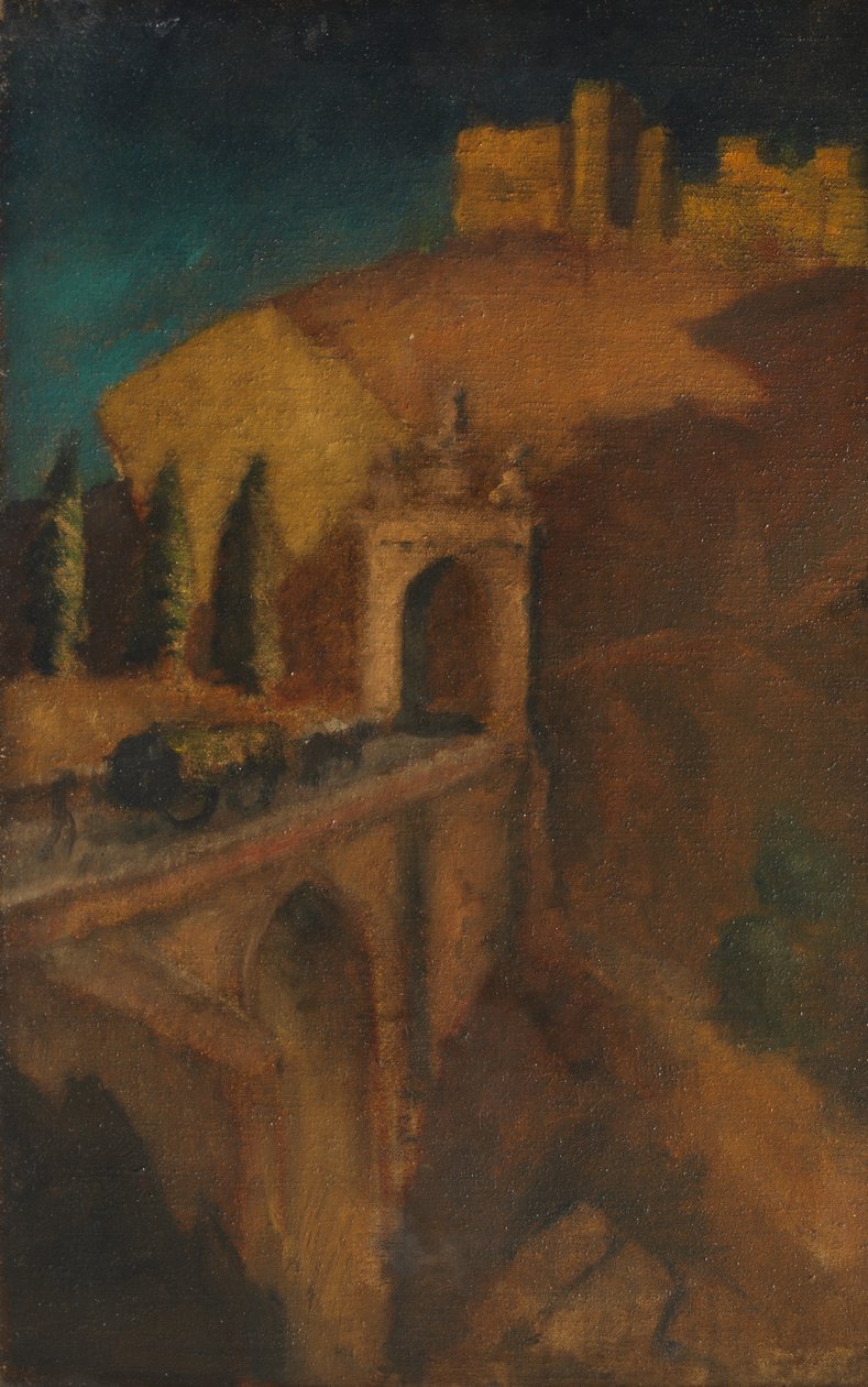 माउंटेन लैंडस्केप विथ ब्रिज (छद्म), c.1910 (कैनवास पर तेल) द्वारा डोरा (Attr। To) कैरिंगटन