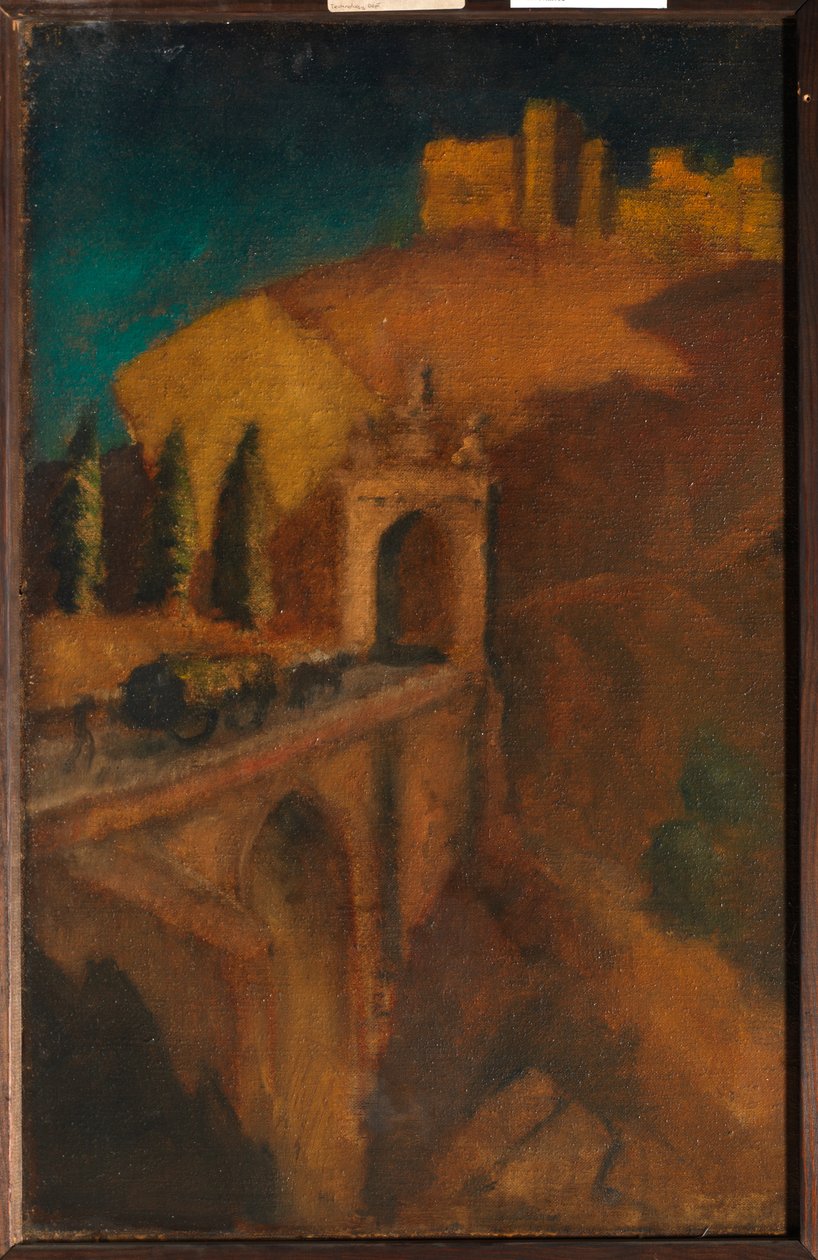 ब्रिज के साथ माउंटेन लैंडस्केप, c. 1910 (कैनवास पर तेल) द्वारा डोरा (Attr। To) कैरिंगटन