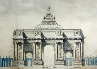 आर्क डी ट्रायम्फ, क्लाउड पेरौल्ट (1613-78) द्वारा डिजाइन के बाद (कागज पर पानी के रंग और गौचे) द्वारा डुपोई डुपोई