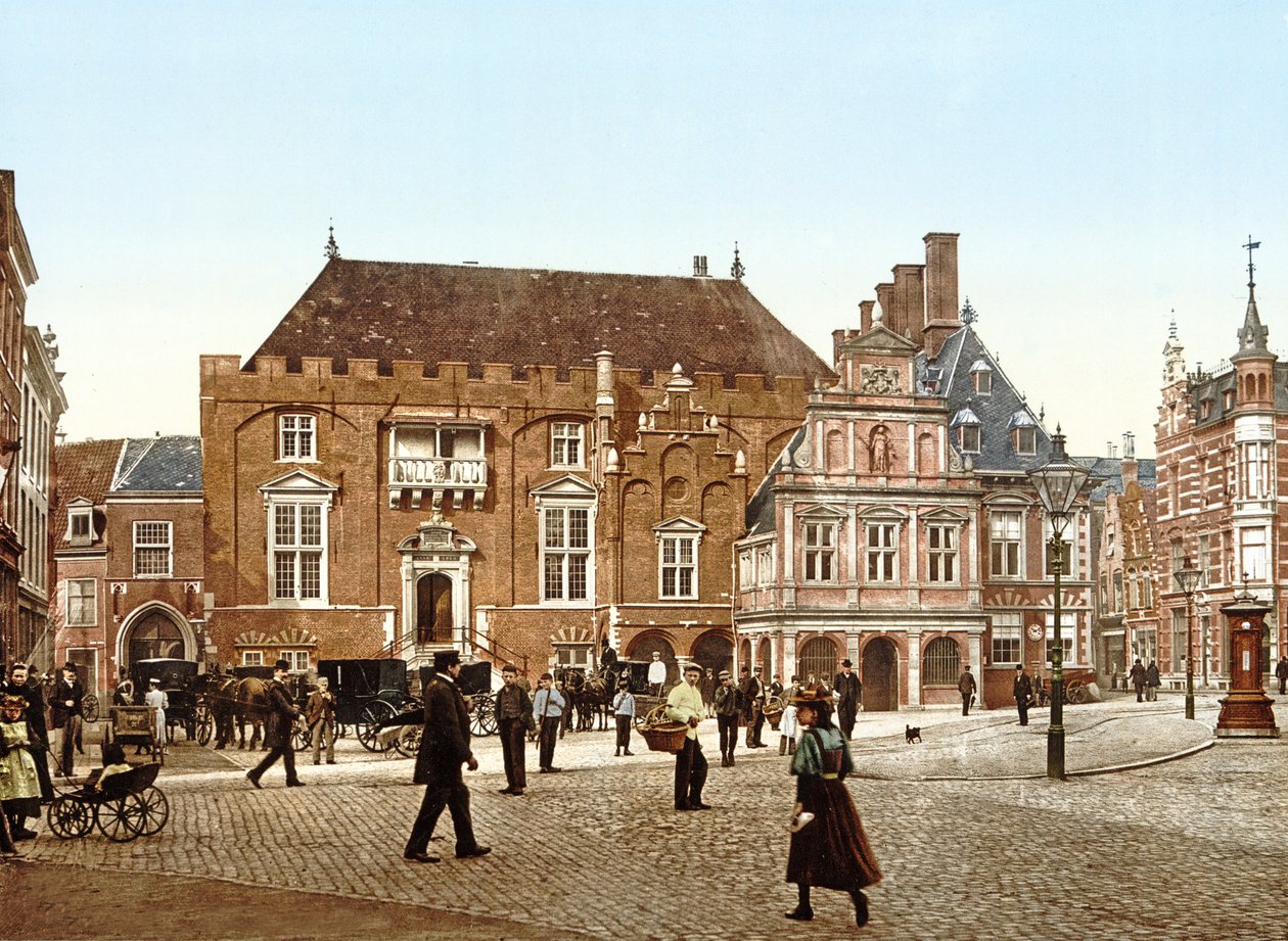 ग्रांट मार्किट पर सिटी हॉल, हरलेम, हॉलैंड, pub.c. 1900 द्वारा डच फोटोग्राफर