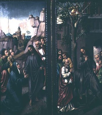 मसीह अपनी माँ से विदा ले रहा है; यरूशलेम में मसीह का प्रवेश, c.1500 द्वारा डच स्कूल