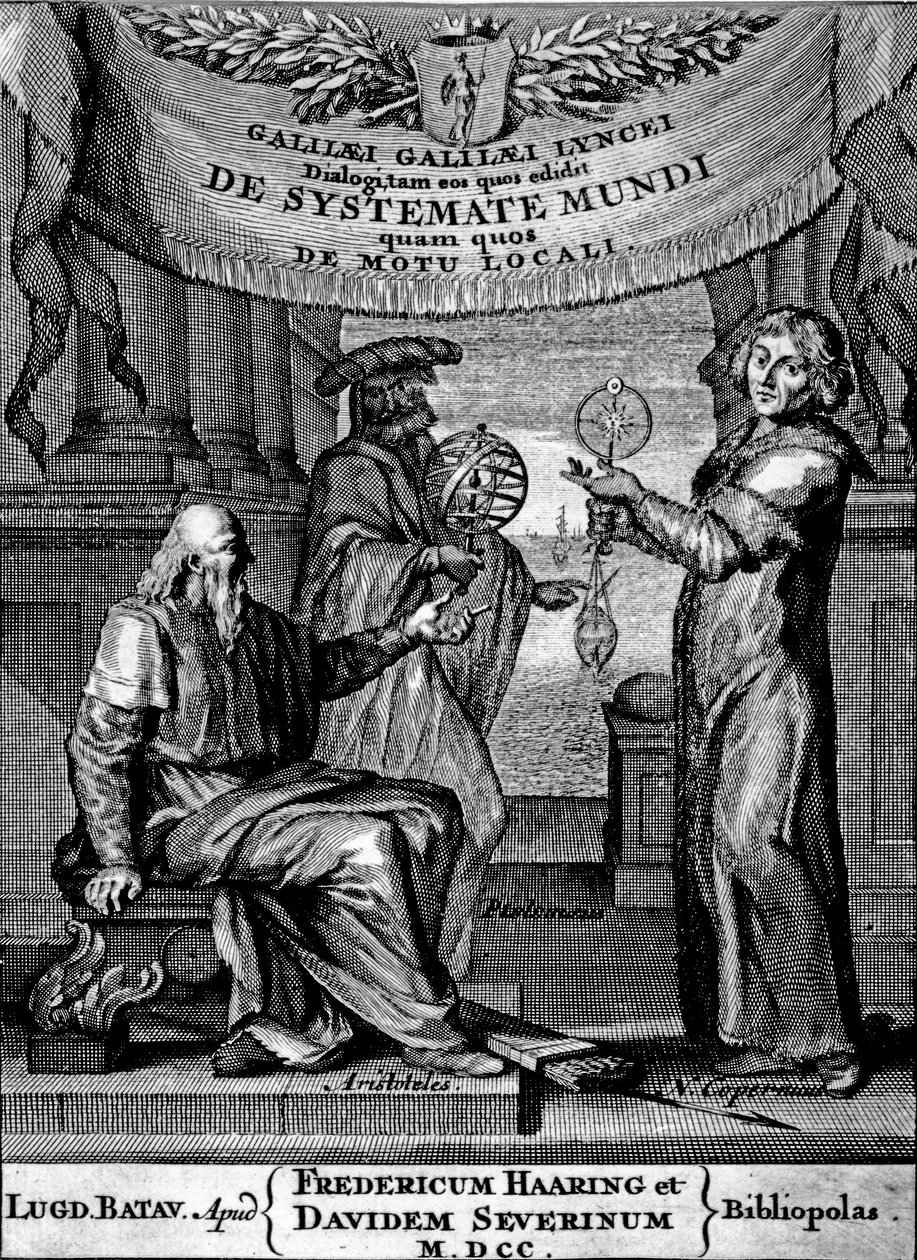 गैलीलियो ने विश्व की बातचीत प्रणाली के frontispiece, संस्करण 1641 में प्रकाशित द्वारा डच स्कूल