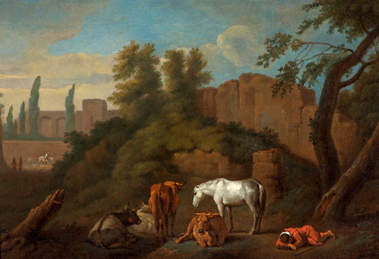 एक सोते हुए लड़के के साथ लैंडस्केप, c.1650 द्वारा डच स्कूल