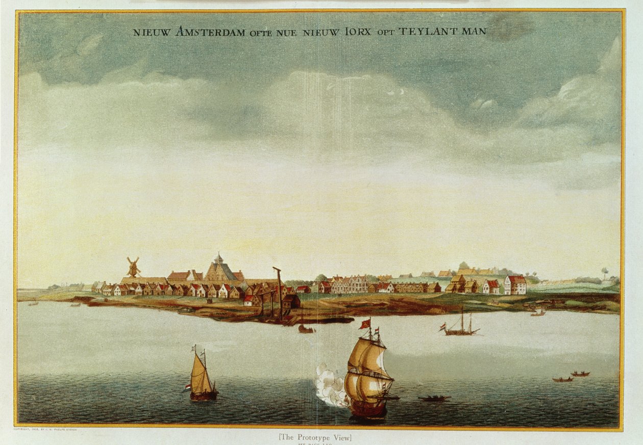 न्यू एम्स्टर्डम, c.1650-53 (प्रोटोटाइप व्यू) स्टोक्स आइकॉनोग्राफी के लिए उपयोग किया जाता है, खंड 1, 1915 (रंगीन प्रिंट) द्वारा डच स्कूल