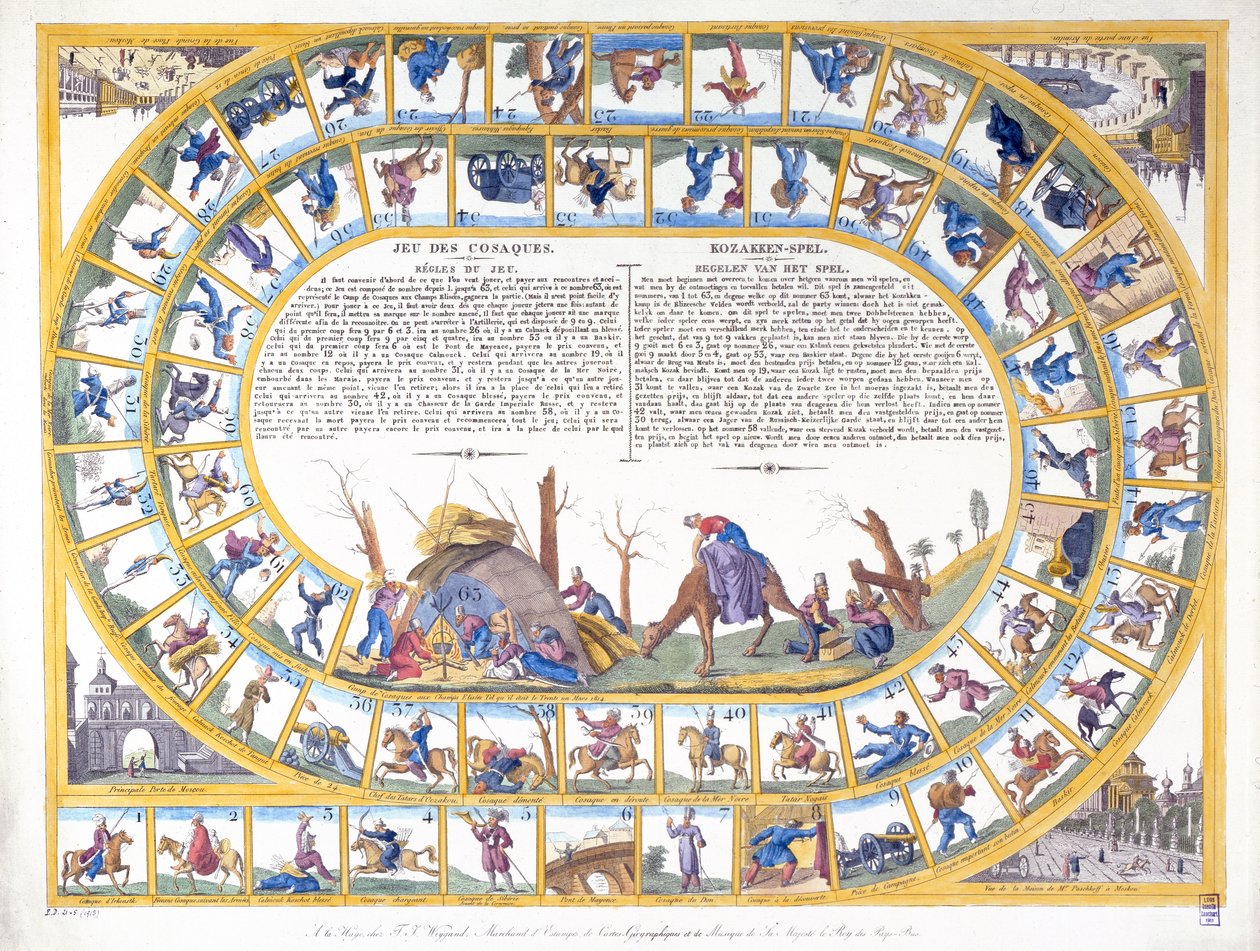 रूसी सैनिकों के विभिन्न प्रकारों के चित्रण के साथ कोस्कैक गेम, c.1815-16 द्वारा डच स्कूल