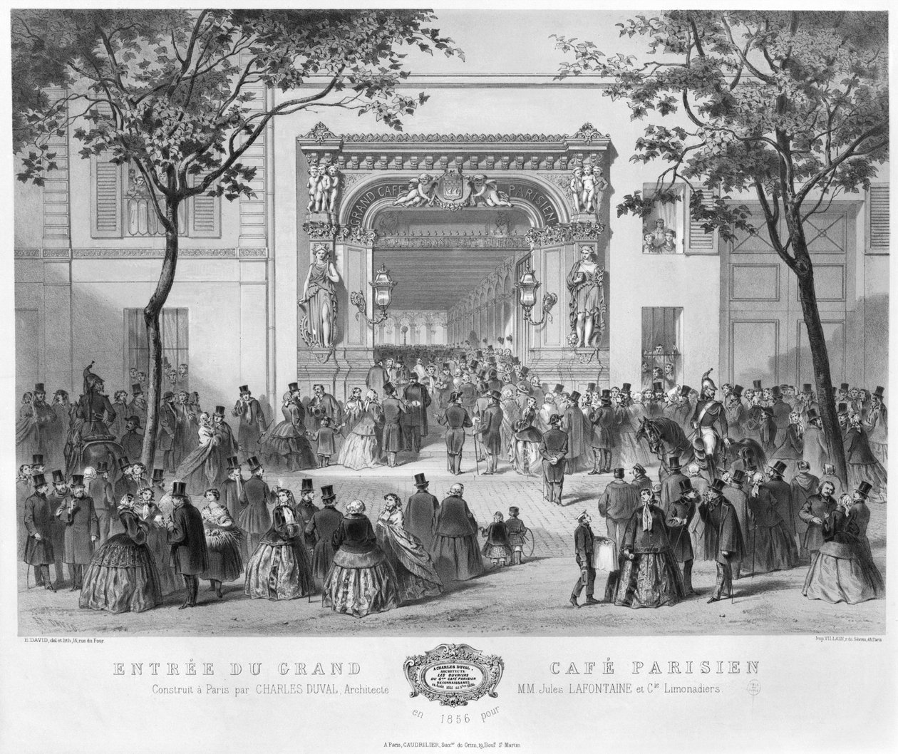 &39;ग्रैंड कैफ़े पेरिस&39; का प्रवेश, पेरिस, 1856 द्वारा ई। डेविड