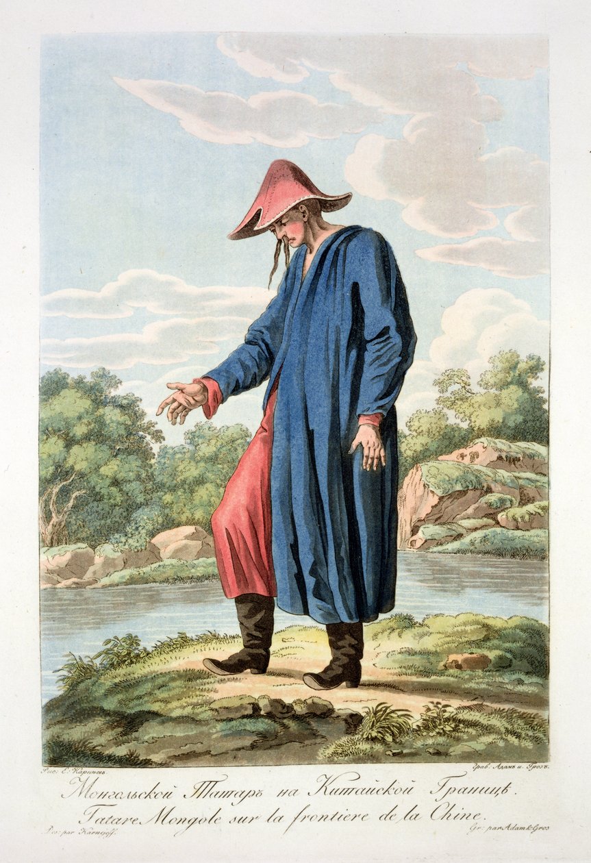 विक्टर एडम (1801-66) और ग्रोस द्वारा उत्कीर्ण चीनी फ्रंटियर पर मंगोलियाई टार्टर द्वारा ई। कारनेजेफ